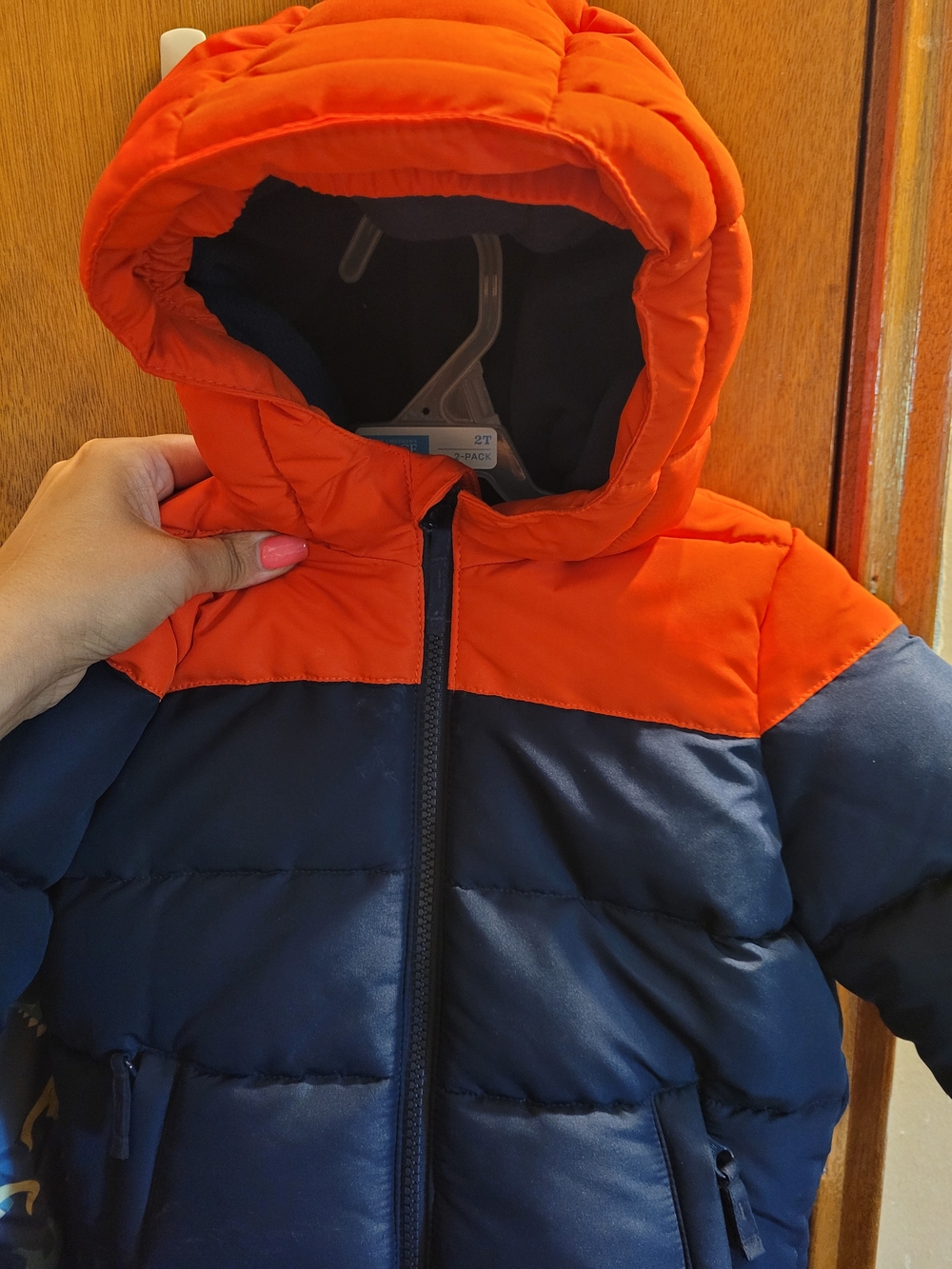 Toddler Colorblock Puffer Jacket - Orange & Navy. With Matching Snow Pants